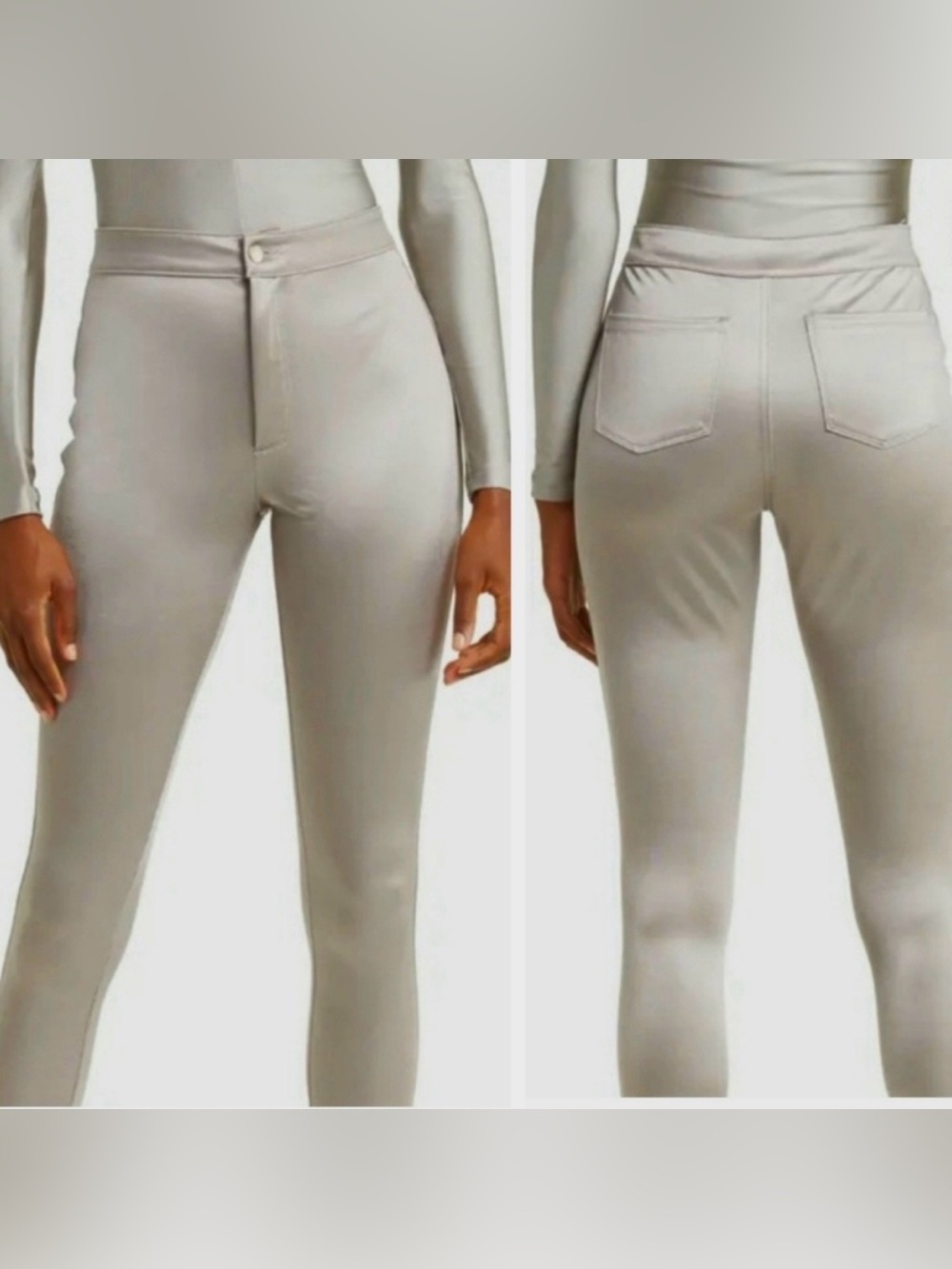SKIMS Disco Pants Silver Stretch Metallic High Rise Skinny Pants XS